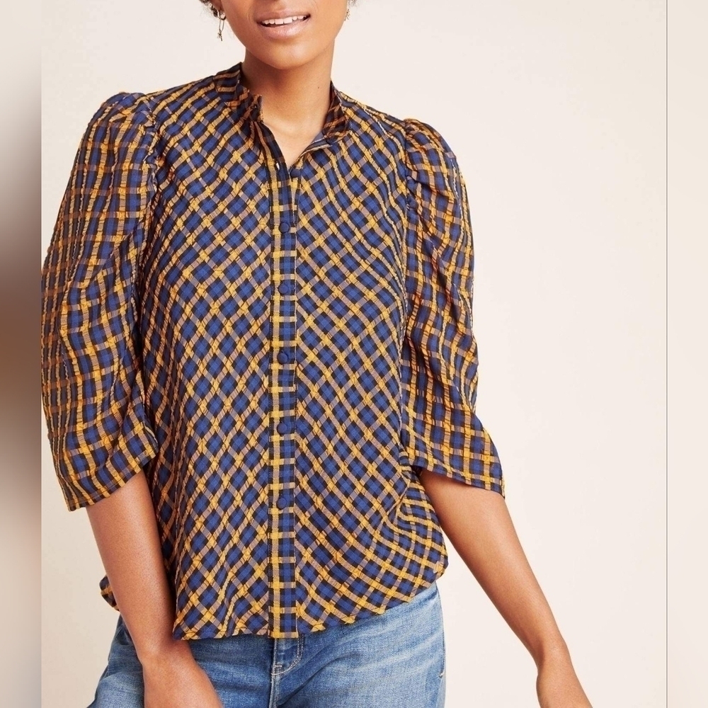 Eva Franco Texture Plaid Blouse